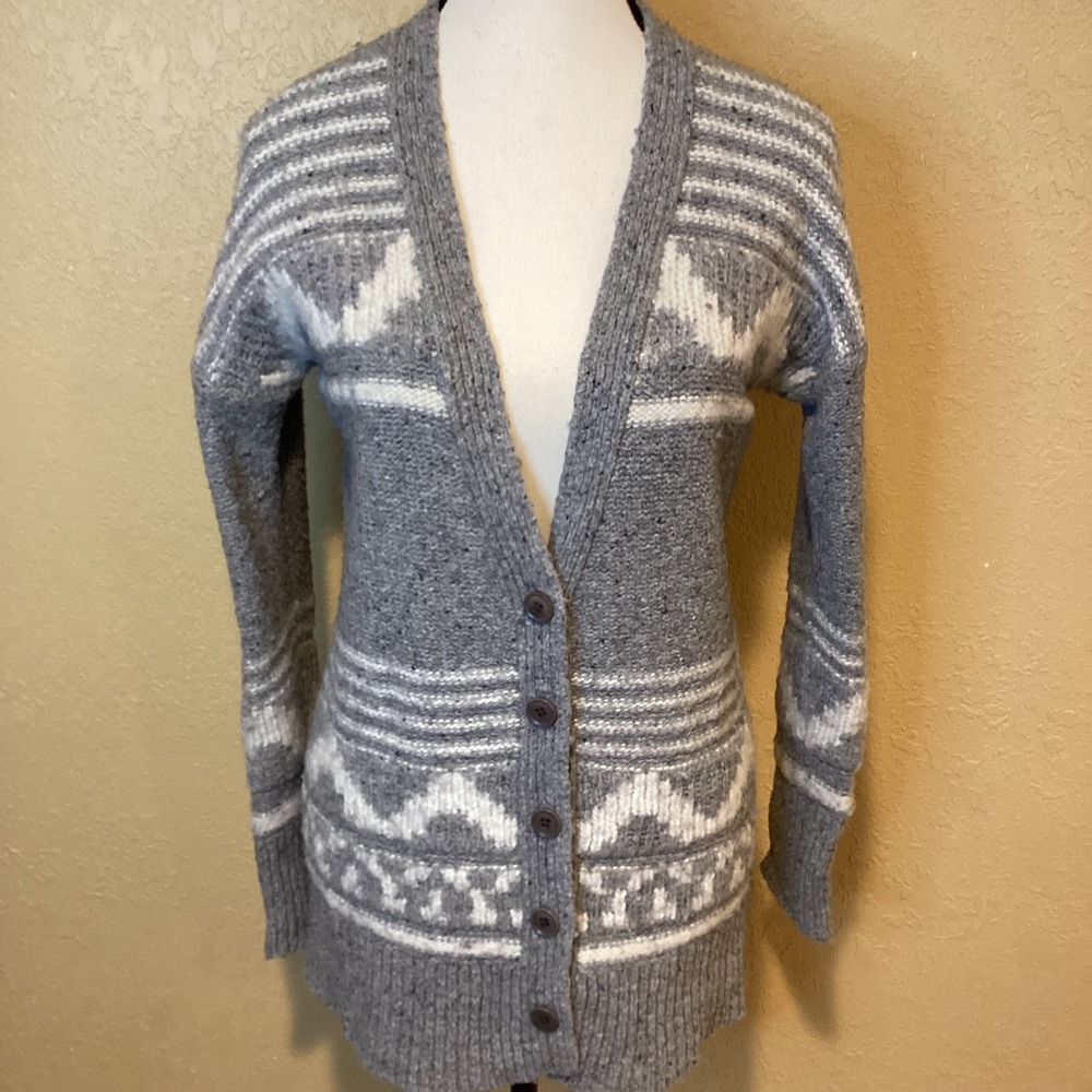 Banana Republic Women's Small Thick Gray/White Fair Isle Button Front Cardigan